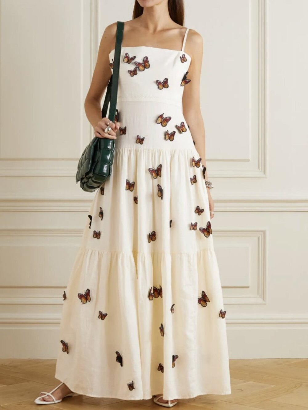 Agua By Agua Bendita Lima Embroidered Butterfly Linen Maxi Dress